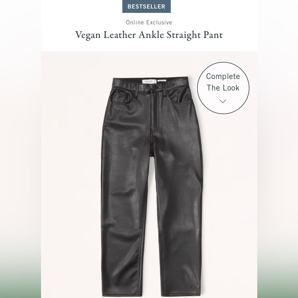 Abercrombie Vegan Black Leather Ankle Straight Pant Size 24